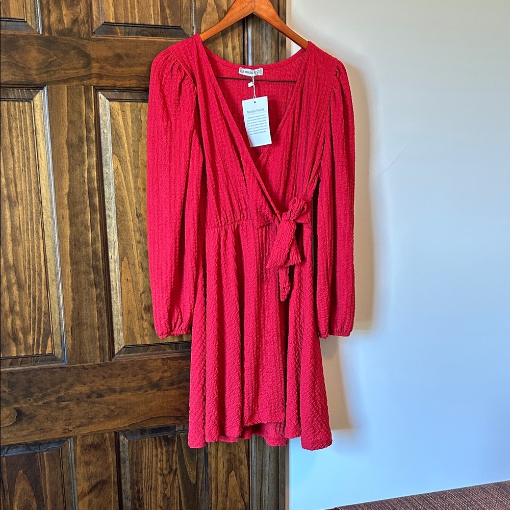 Chic Long Sleeve Red Dress